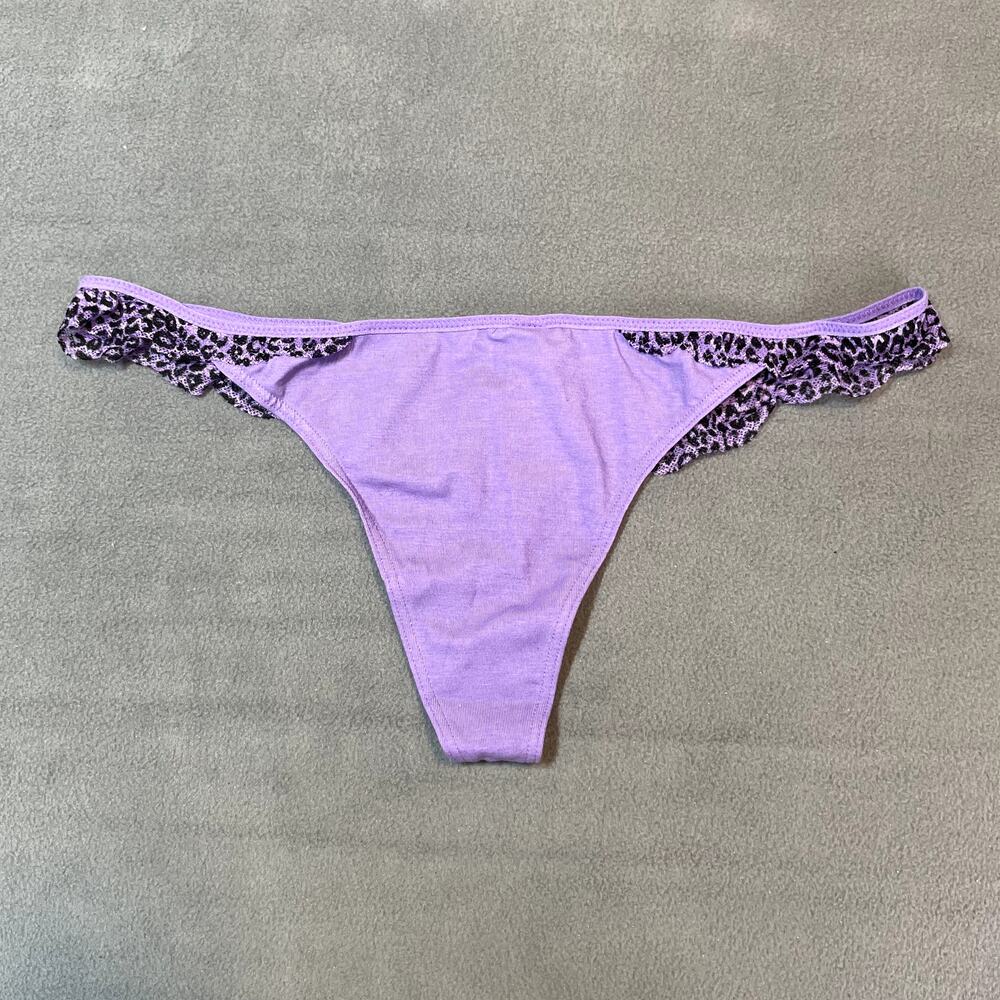 Victoria's Secret PINK 2012 Lace Back Low Rise Thong Panty Purple Animal Print